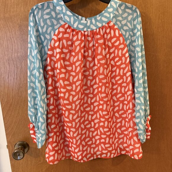 Boden Sylvie Womens Blouse Sz 6 Orange Light Blue Brushstroke Lined Blouse Top - Picture 3 of 9